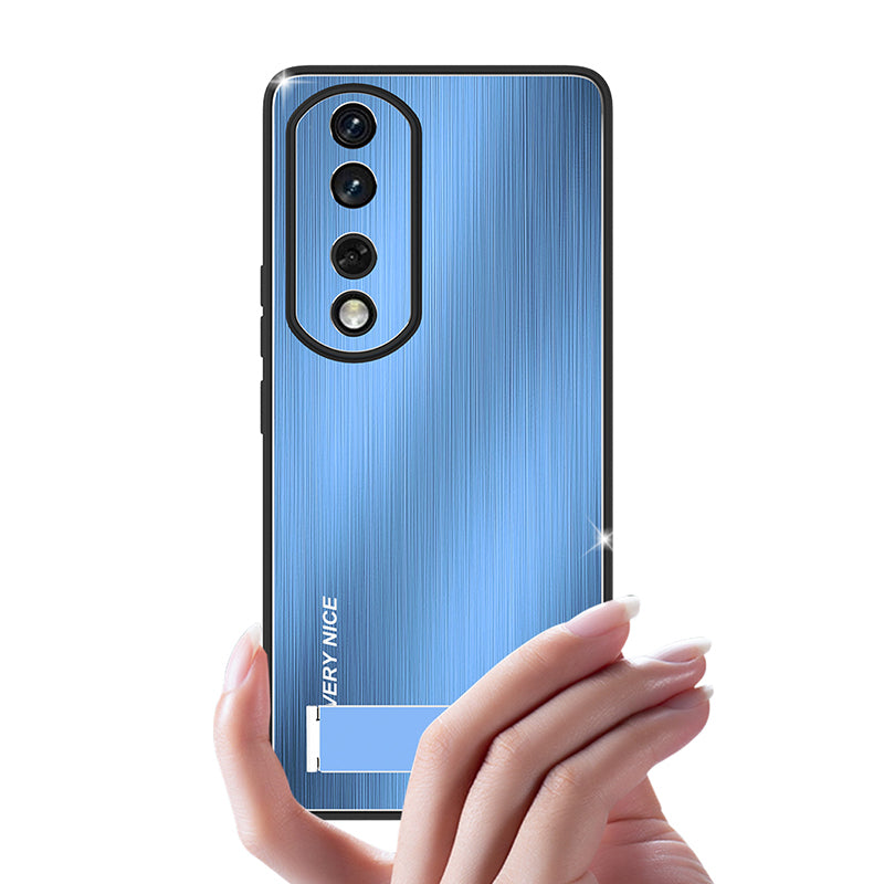 For Honor 90 Pro Kickstand Phone Case Anti-Fall Aluminium Alloy Back TPU Frame Brushed Cover