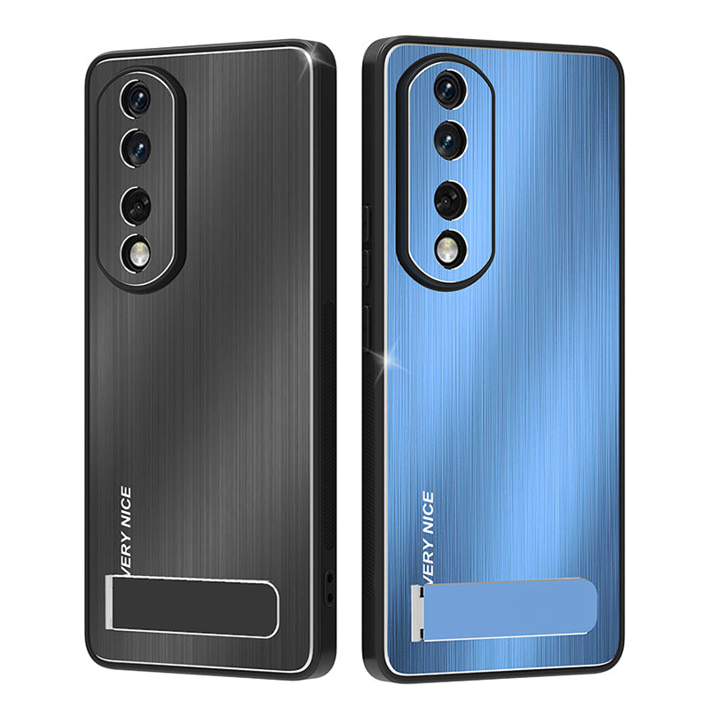 For Honor 90 Pro Kickstand Phone Case Anti-Fall Aluminium Alloy Back TPU Frame Brushed Cover