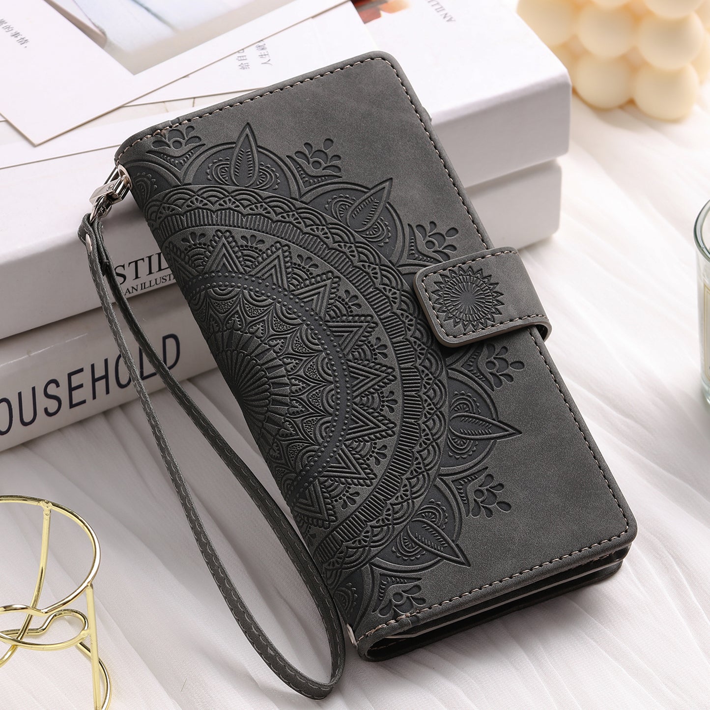 For Samsung Galaxy M54 5G / F54 5G Imprinted Phone Case Imprinted Mandala Flower Pattern PU Leather Stand Cover