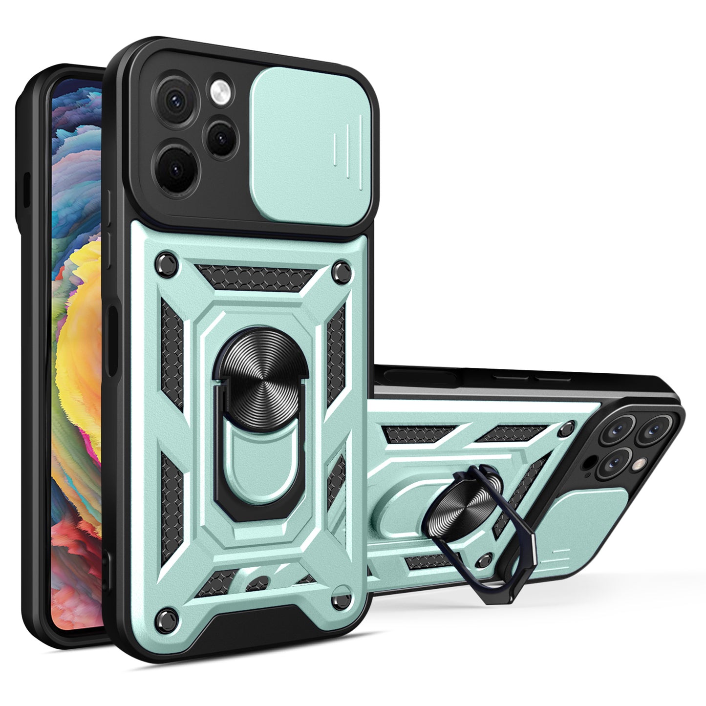 For Huawei nova Y61 4G Slide Lens Protection Phone Case PC+TPU Kickstand Cover