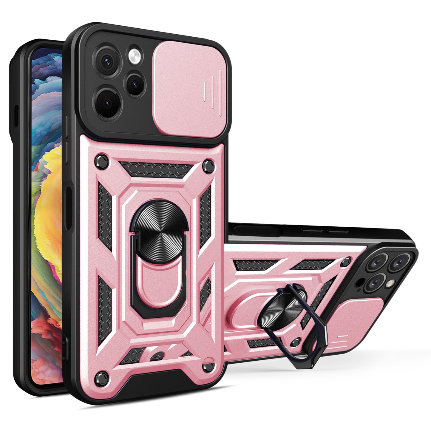For Huawei nova Y61 4G Slide Lens Protection Phone Case PC+TPU Kickstand Cover