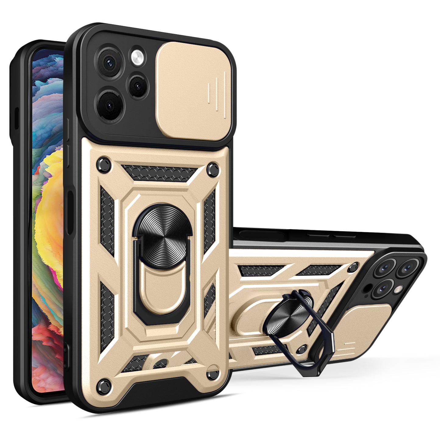 For Huawei nova Y61 4G Slide Lens Protection Phone Case PC+TPU Kickstand Cover
