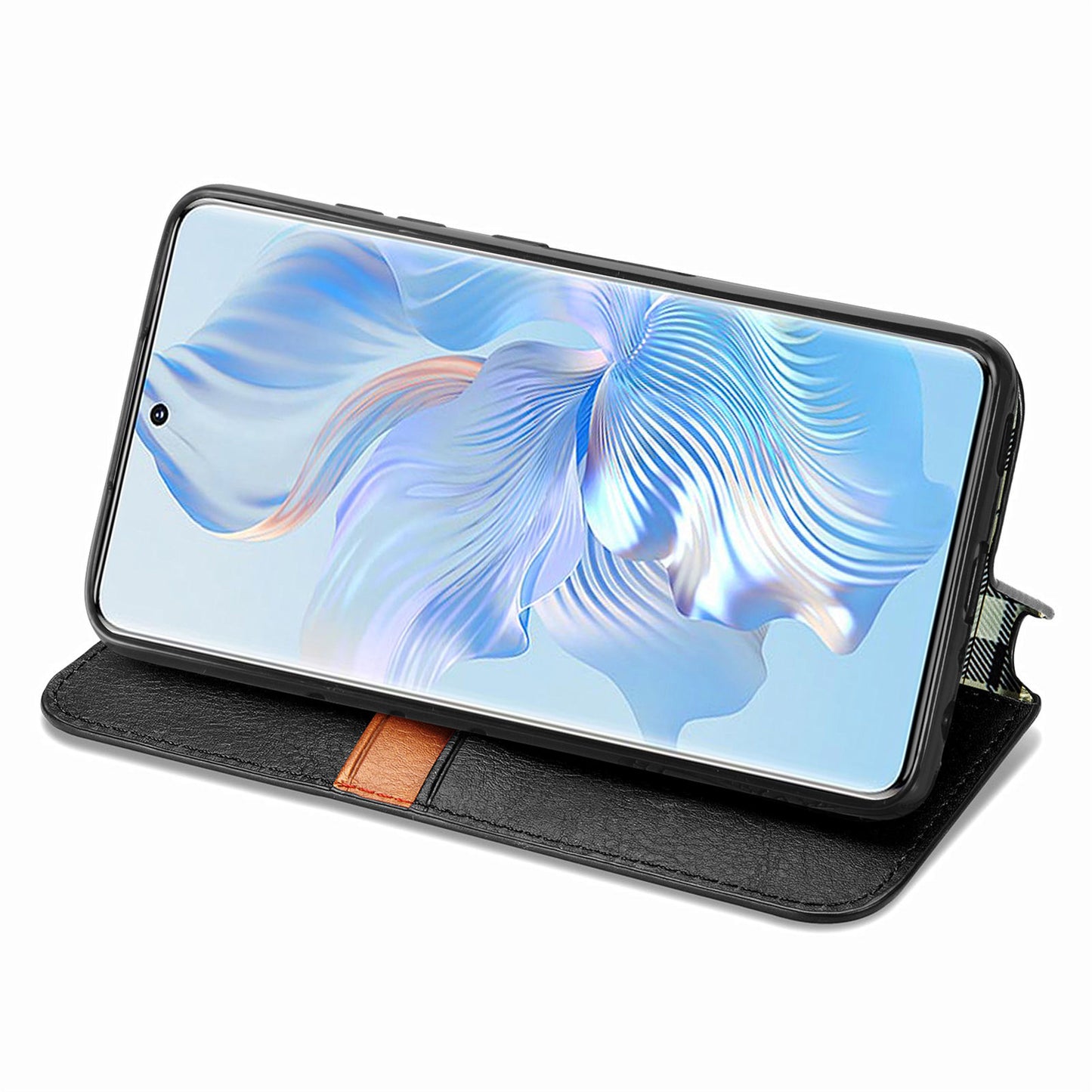 For Honor 80 5G TPU+PU Leather Wallet Phone Cover Imprinted Rhombus Stand Cell Phone Case