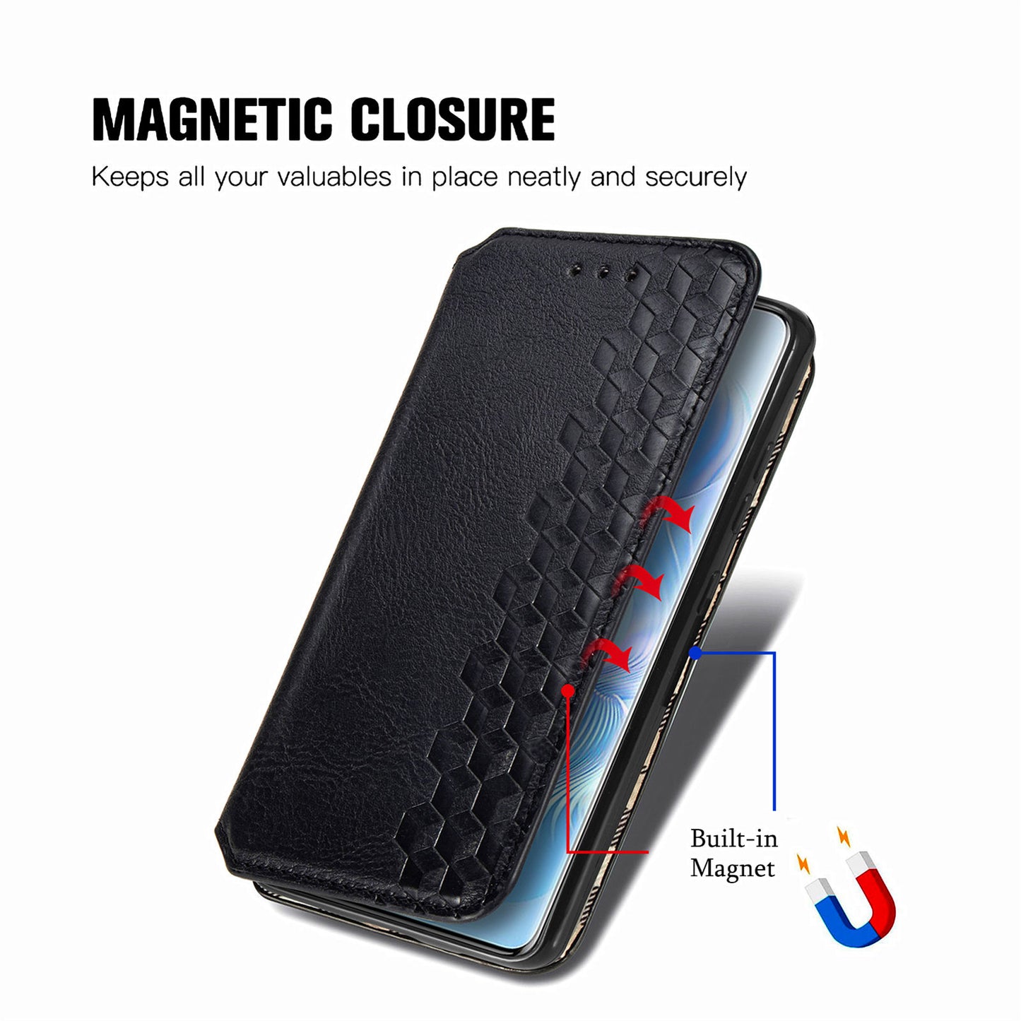 For Honor 80 5G TPU+PU Leather Wallet Phone Cover Imprinted Rhombus Stand Cell Phone Case