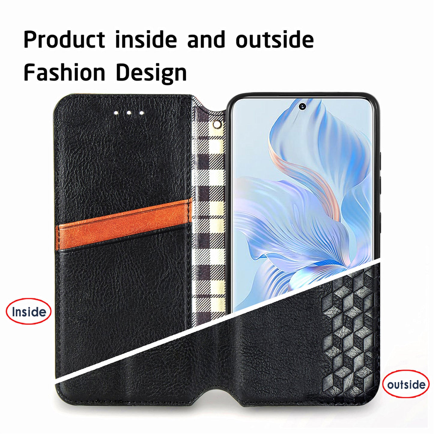 For Honor 80 5G TPU+PU Leather Wallet Phone Cover Imprinted Rhombus Stand Cell Phone Case