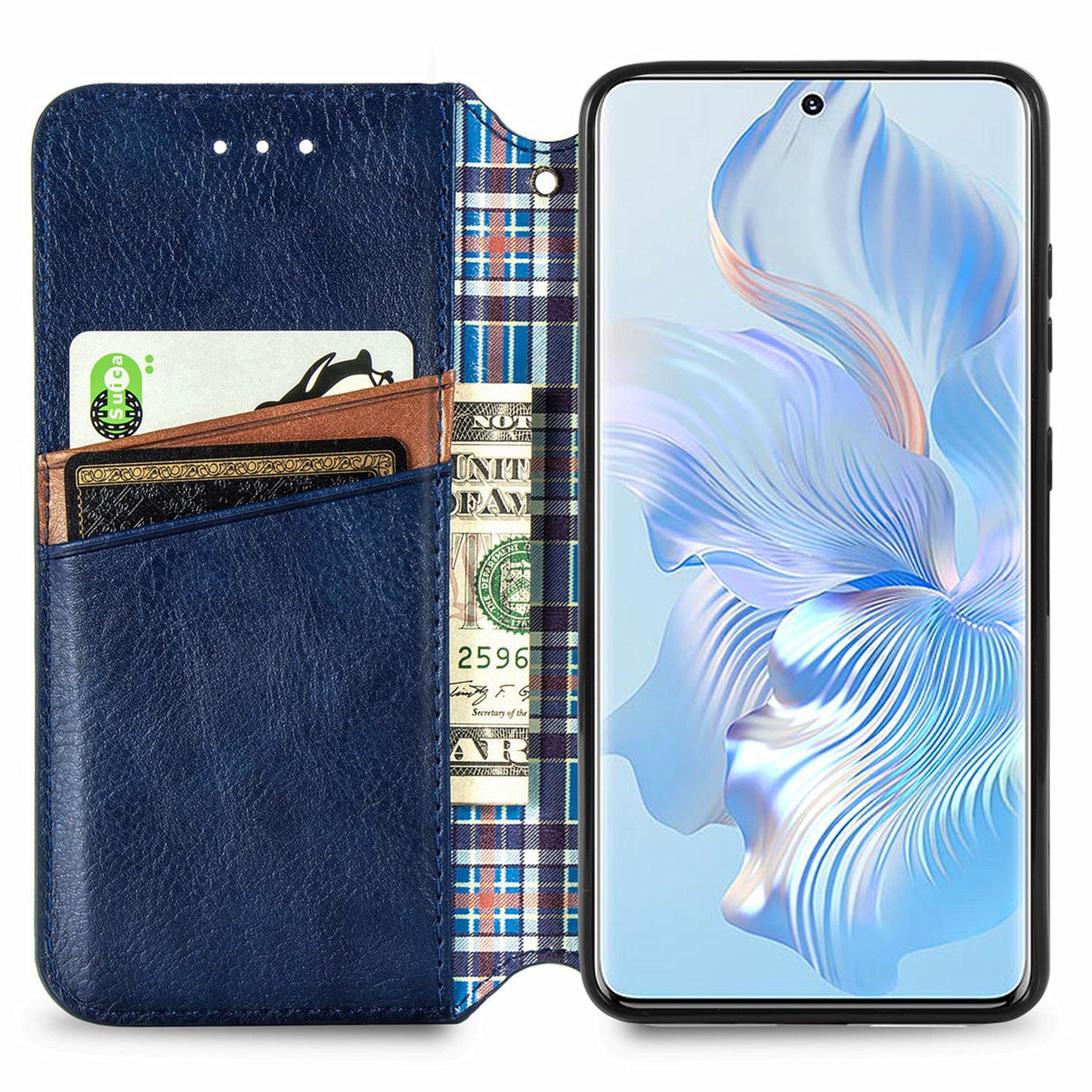 For Honor 80 5G TPU+PU Leather Wallet Phone Cover Imprinted Rhombus Stand Cell Phone Case