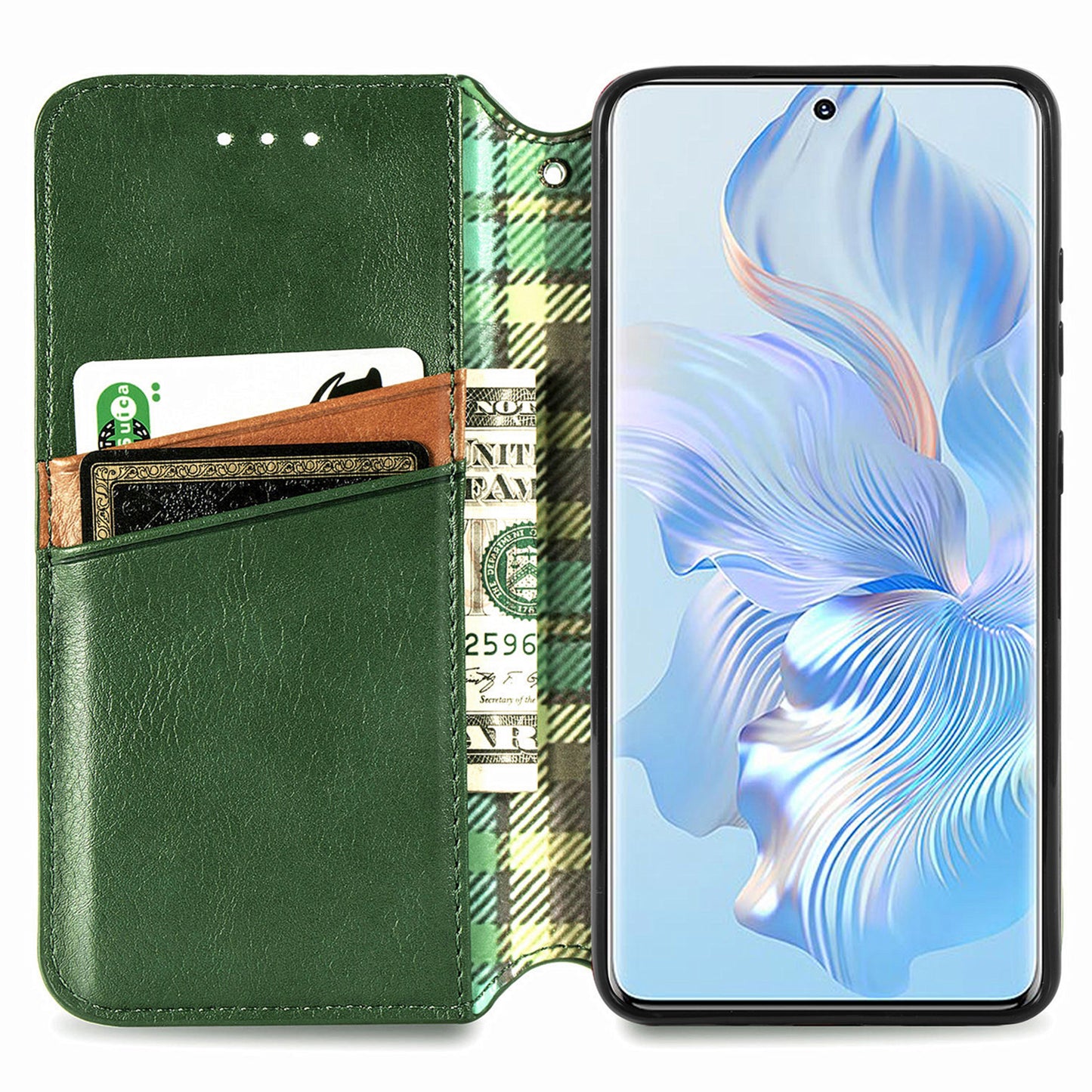 For Honor 80 5G TPU+PU Leather Wallet Phone Cover Imprinted Rhombus Stand Cell Phone Case