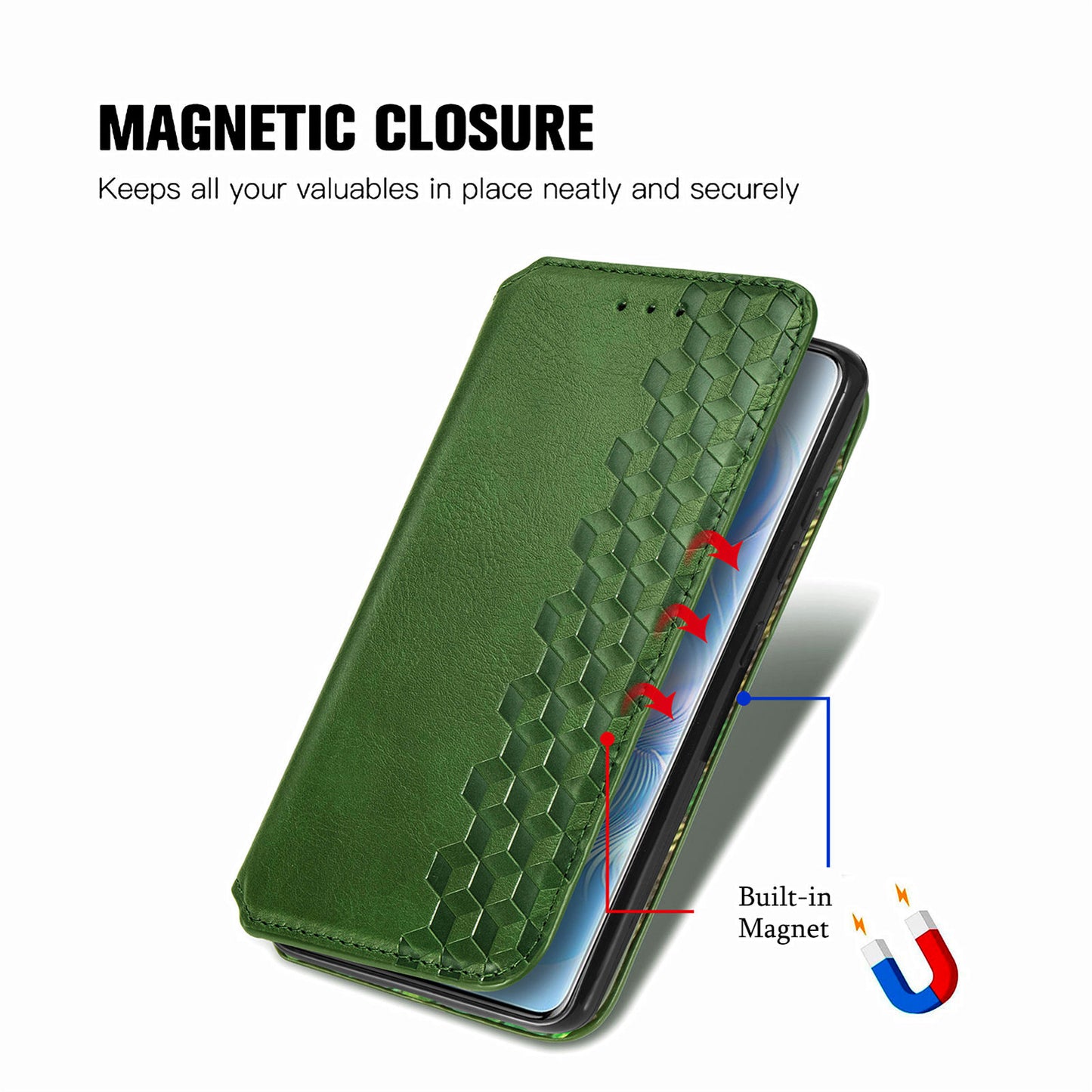 For Honor 80 5G TPU+PU Leather Wallet Phone Cover Imprinted Rhombus Stand Cell Phone Case