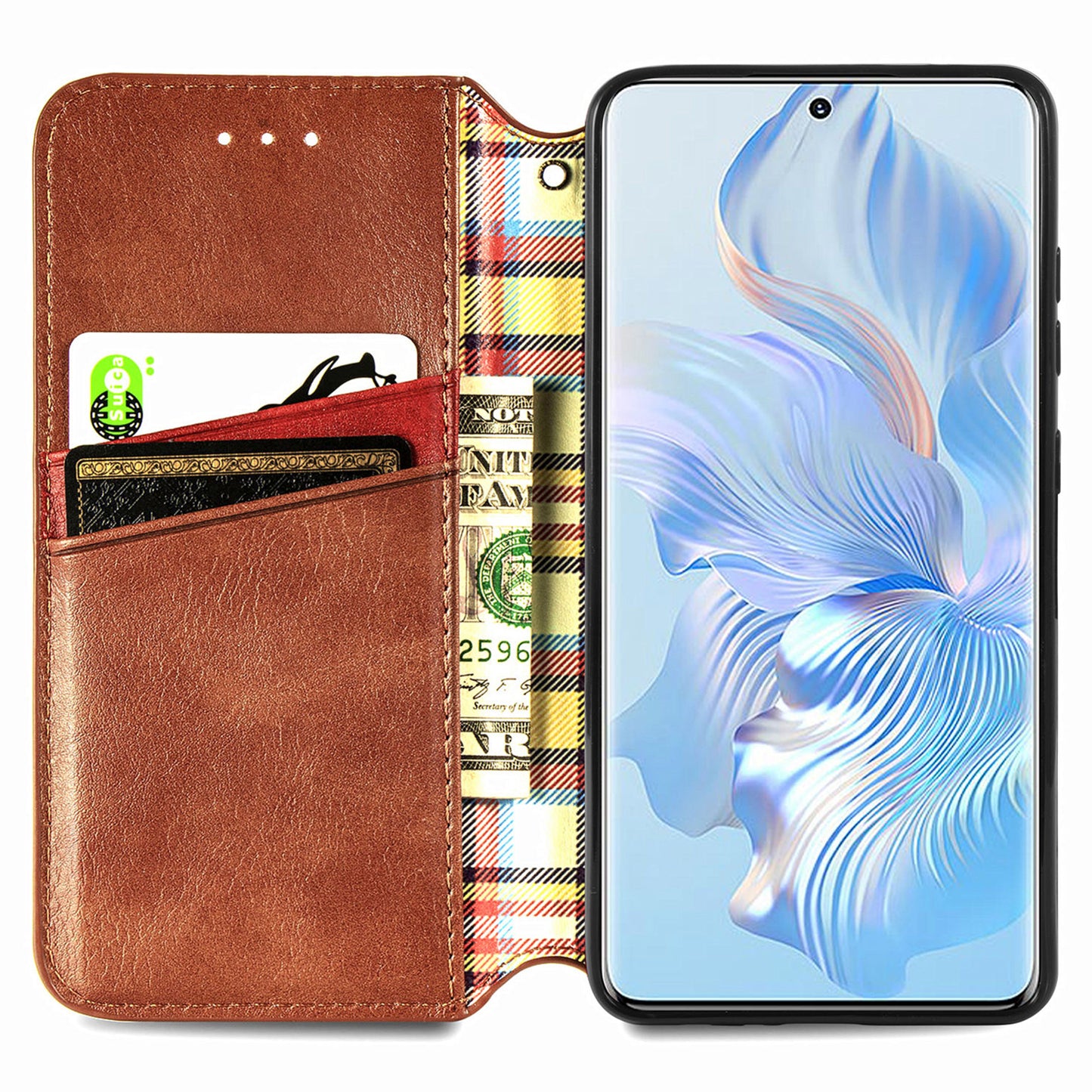 For Honor 80 5G TPU+PU Leather Wallet Phone Cover Imprinted Rhombus Stand Cell Phone Case