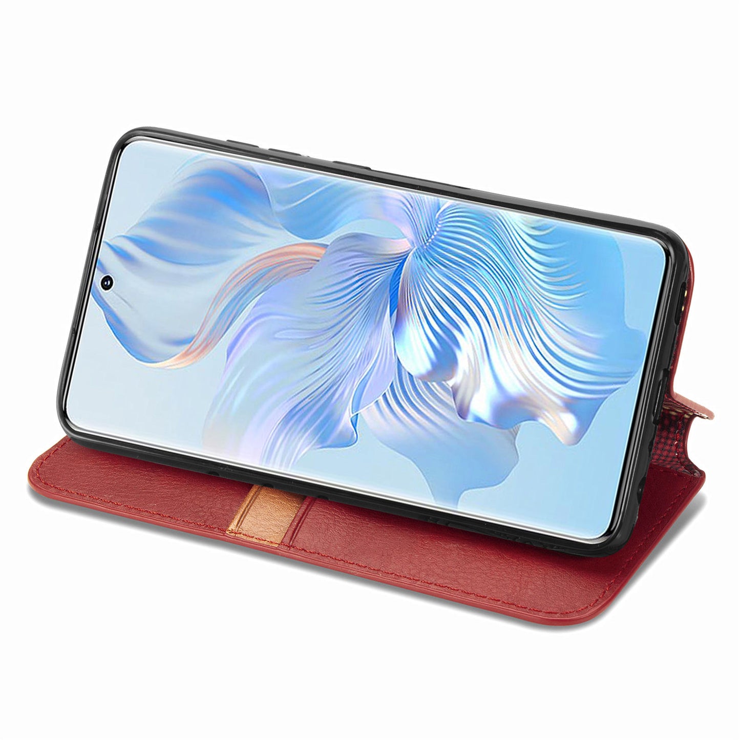 For Honor 80 5G TPU+PU Leather Wallet Phone Cover Imprinted Rhombus Stand Cell Phone Case