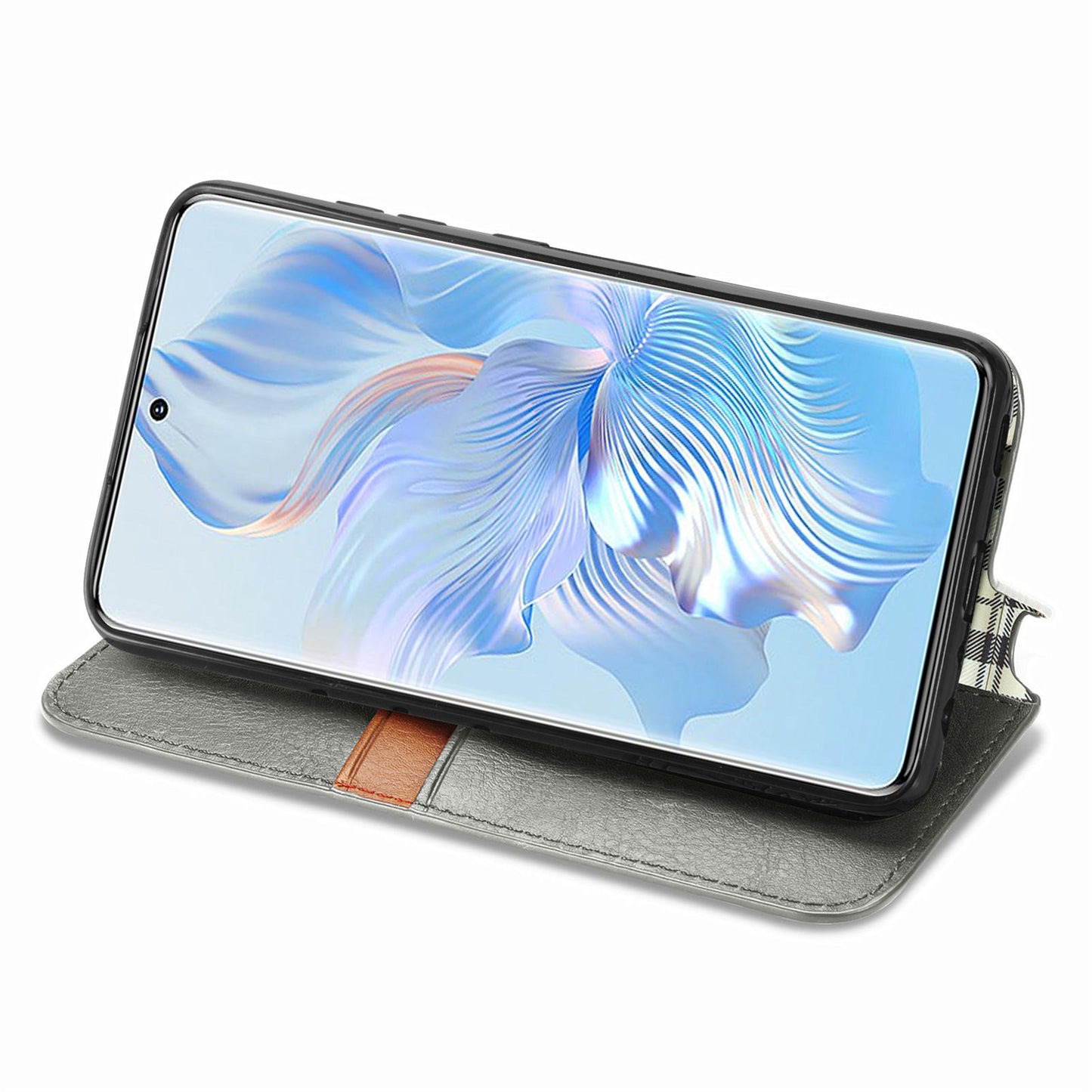 For Honor 80 5G TPU+PU Leather Wallet Phone Cover Imprinted Rhombus Stand Cell Phone Case