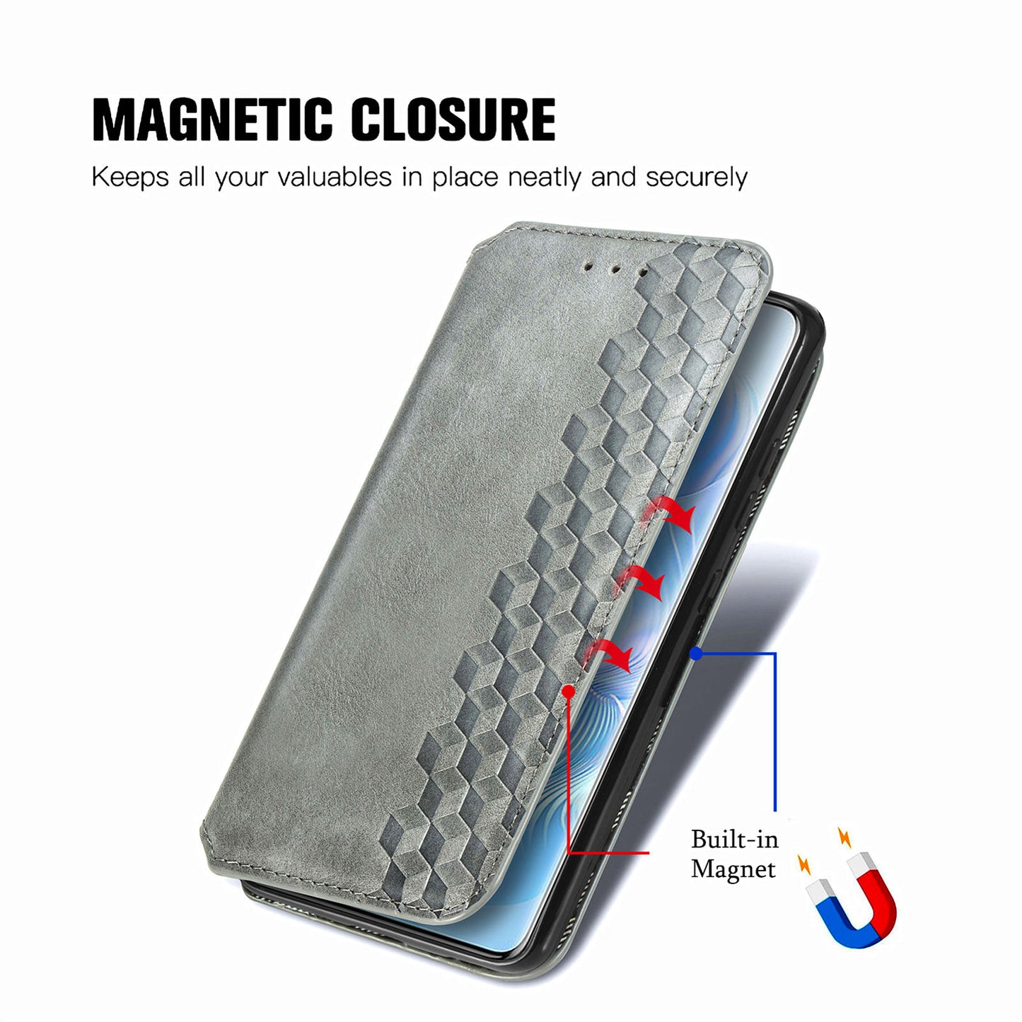 For Honor 80 5G TPU+PU Leather Wallet Phone Cover Imprinted Rhombus Stand Cell Phone Case