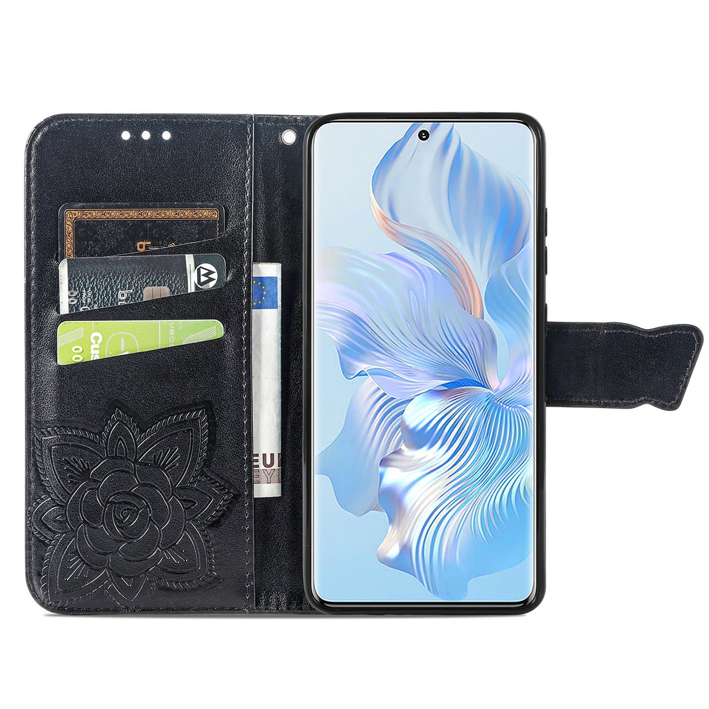 For Honor 80 5G PU Leather Imprinting Butterfly Phone Case Stand Magnetic Folio Wallet Cover