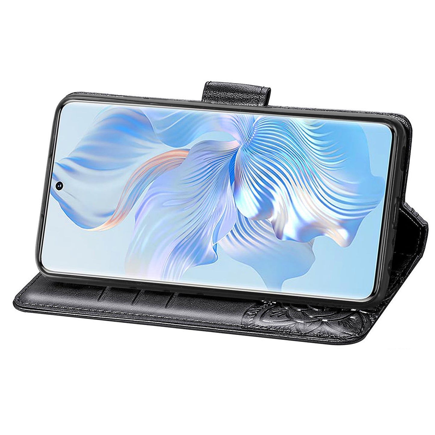For Honor 80 5G PU Leather Imprinting Butterfly Phone Case Stand Magnetic Folio Wallet Cover