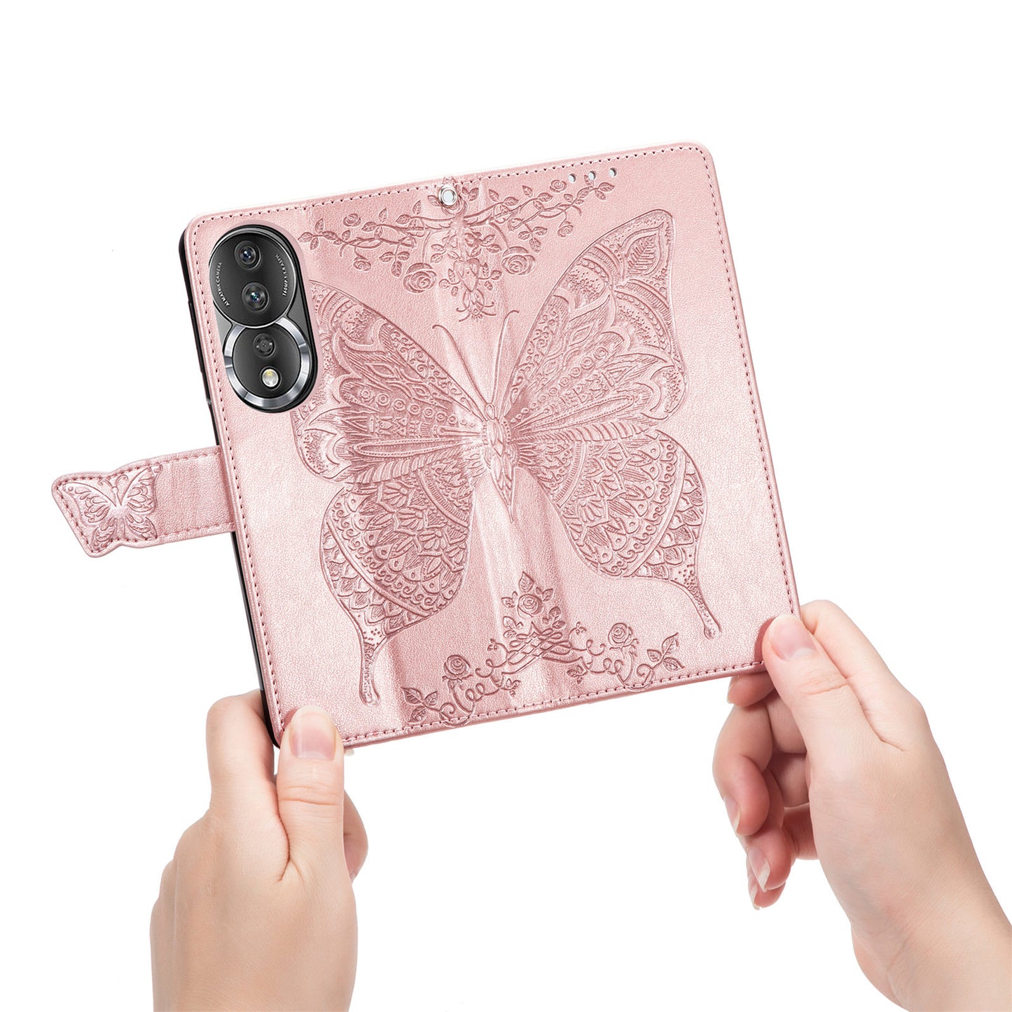 For Honor 80 5G PU Leather Imprinting Butterfly Phone Case Stand Magnetic Folio Wallet Cover