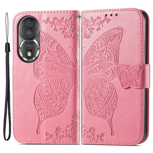 For Honor 80 5G PU Leather Imprinting Butterfly Phone Case Stand Magnetic Folio Wallet Cover