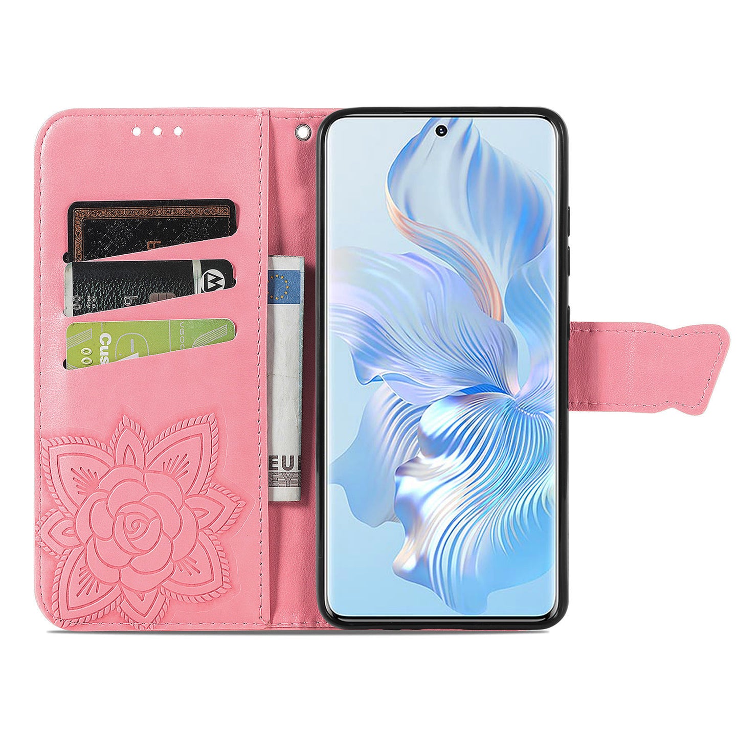 For Honor 80 5G PU Leather Imprinting Butterfly Phone Case Stand Magnetic Folio Wallet Cover