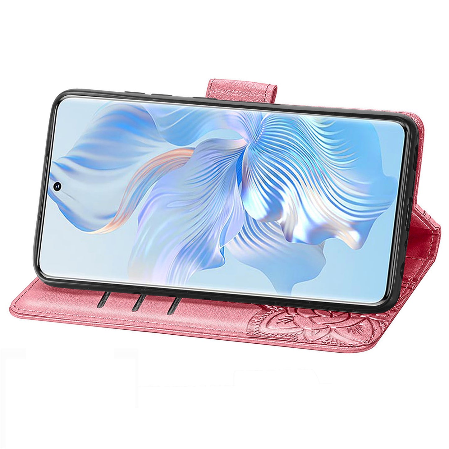 For Honor 80 5G PU Leather Imprinting Butterfly Phone Case Stand Magnetic Folio Wallet Cover
