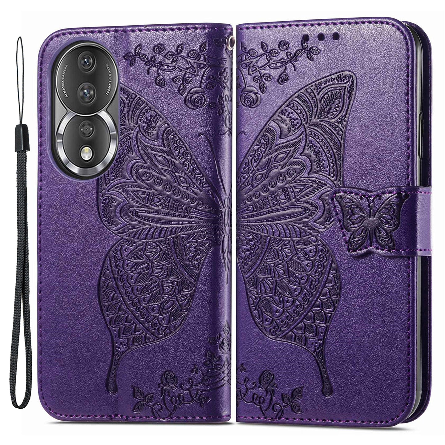 For Honor 80 5G PU Leather Imprinting Butterfly Phone Case Stand Magnetic Folio Wallet Cover