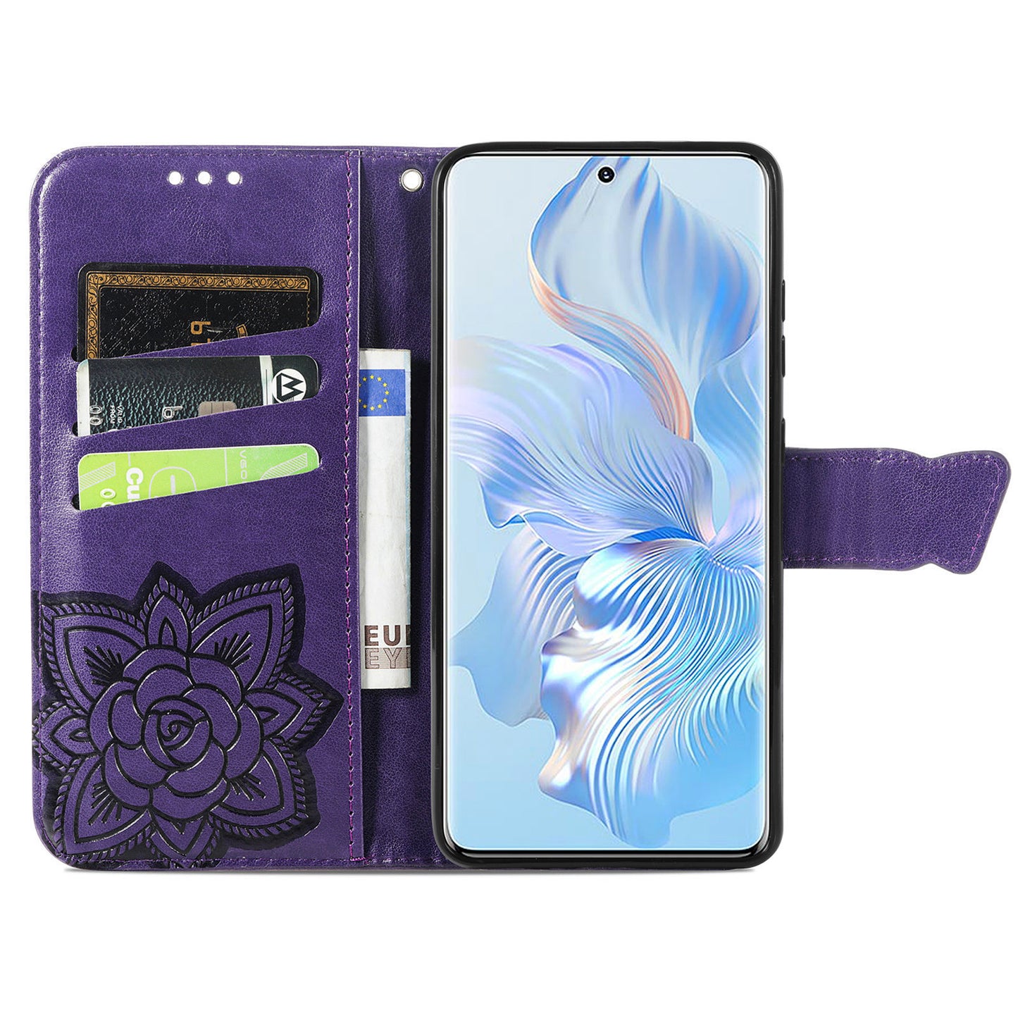 For Honor 80 5G PU Leather Imprinting Butterfly Phone Case Stand Magnetic Folio Wallet Cover