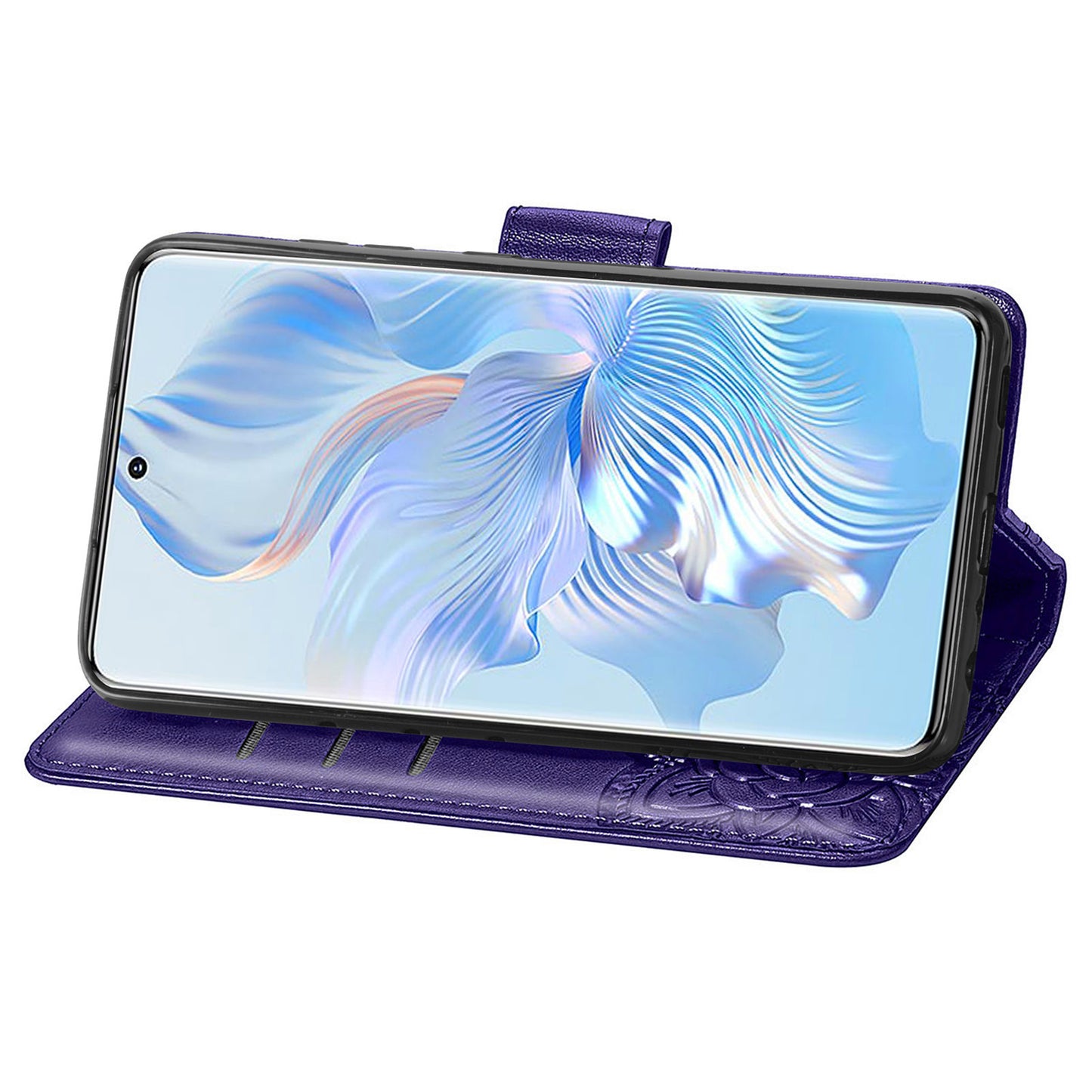 For Honor 80 5G PU Leather Imprinting Butterfly Phone Case Stand Magnetic Folio Wallet Cover