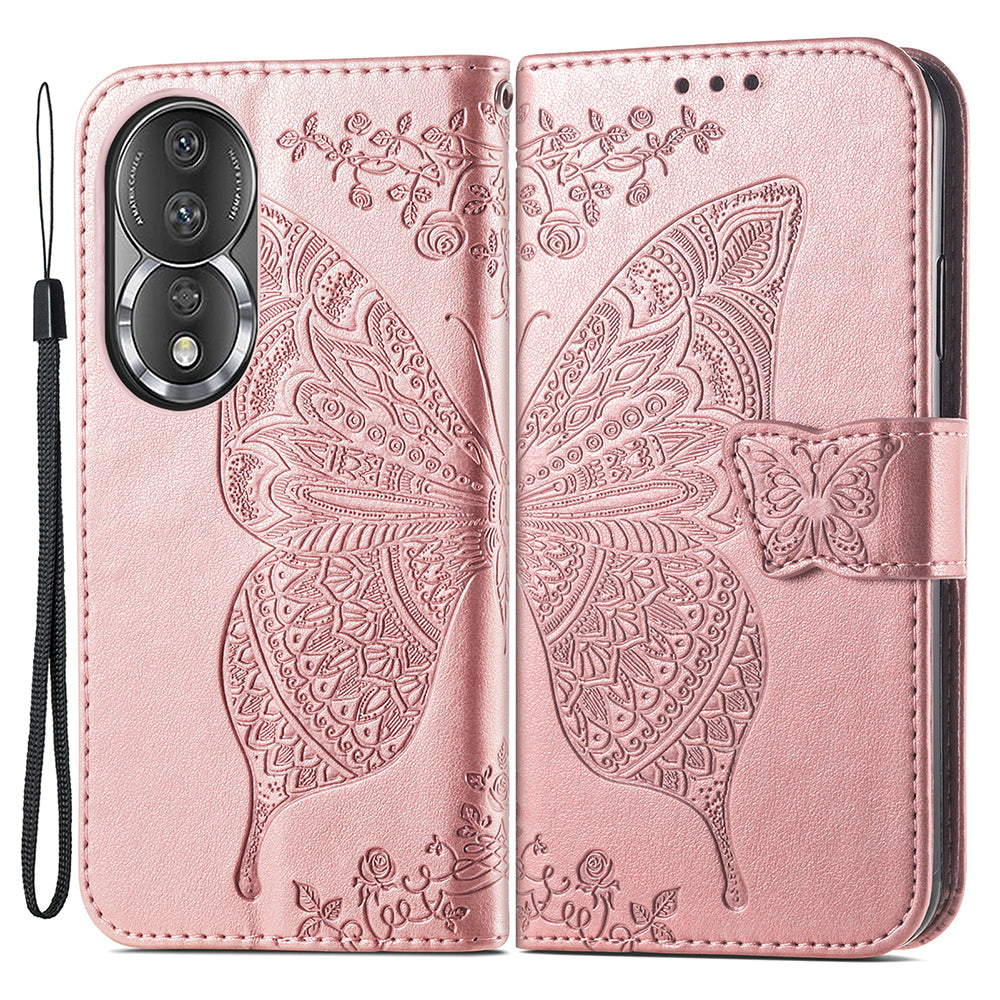 For Honor 80 5G PU Leather Imprinting Butterfly Phone Case Stand Magnetic Folio Wallet Cover
