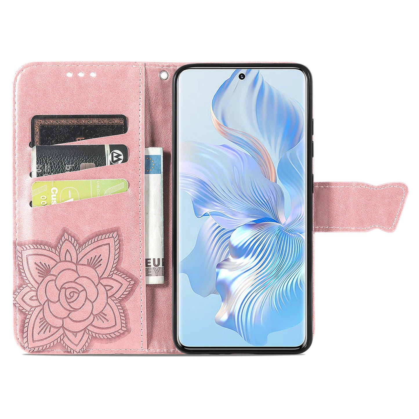 For Honor 80 5G PU Leather Imprinting Butterfly Phone Case Stand Magnetic Folio Wallet Cover