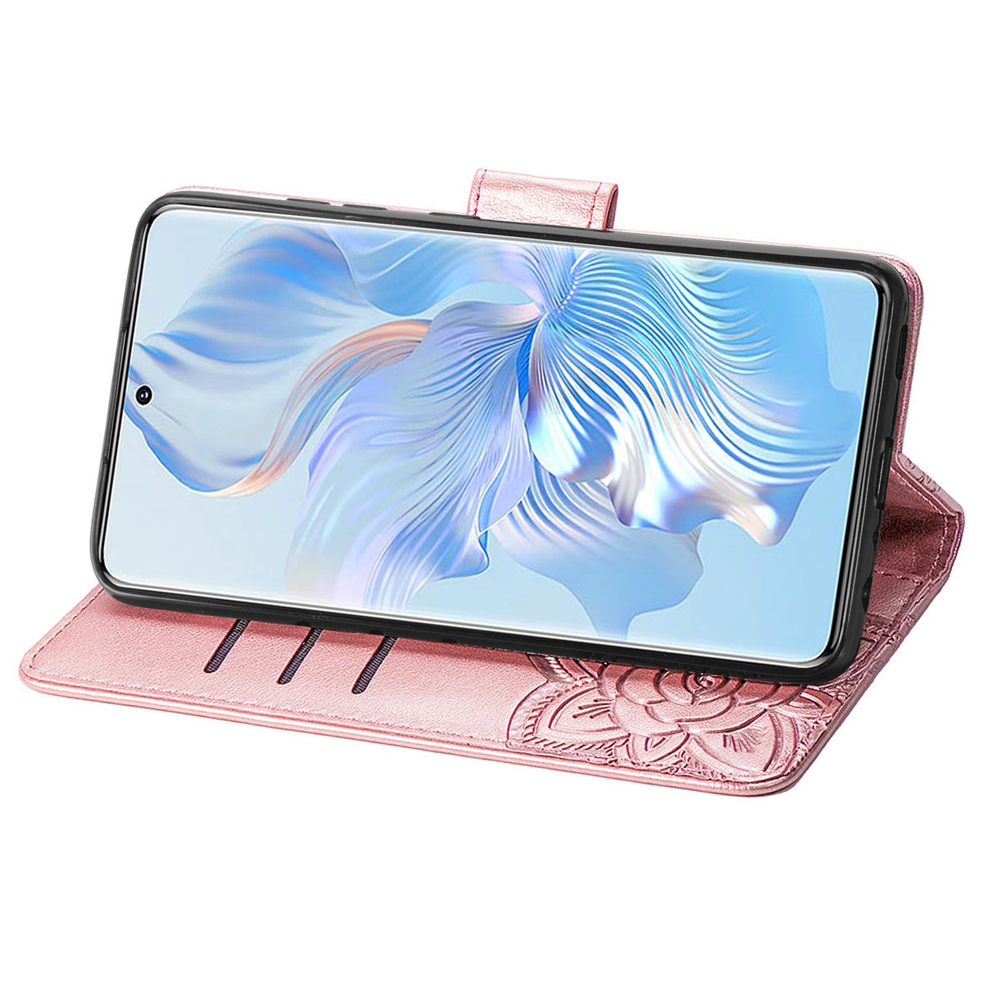 For Honor 80 5G PU Leather Imprinting Butterfly Phone Case Stand Magnetic Folio Wallet Cover