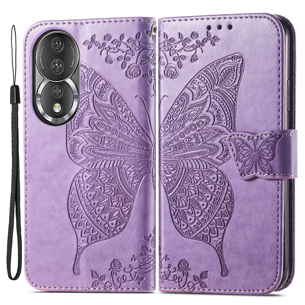For Honor 80 5G PU Leather Imprinting Butterfly Phone Case Stand Magnetic Folio Wallet Cover