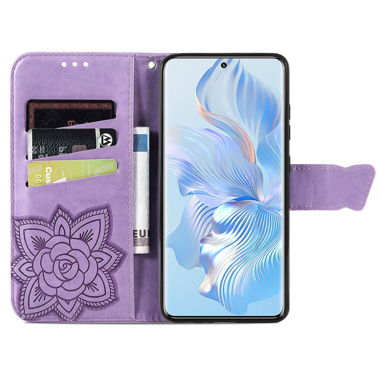 For Honor 80 5G PU Leather Imprinting Butterfly Phone Case Stand Magnetic Folio Wallet Cover