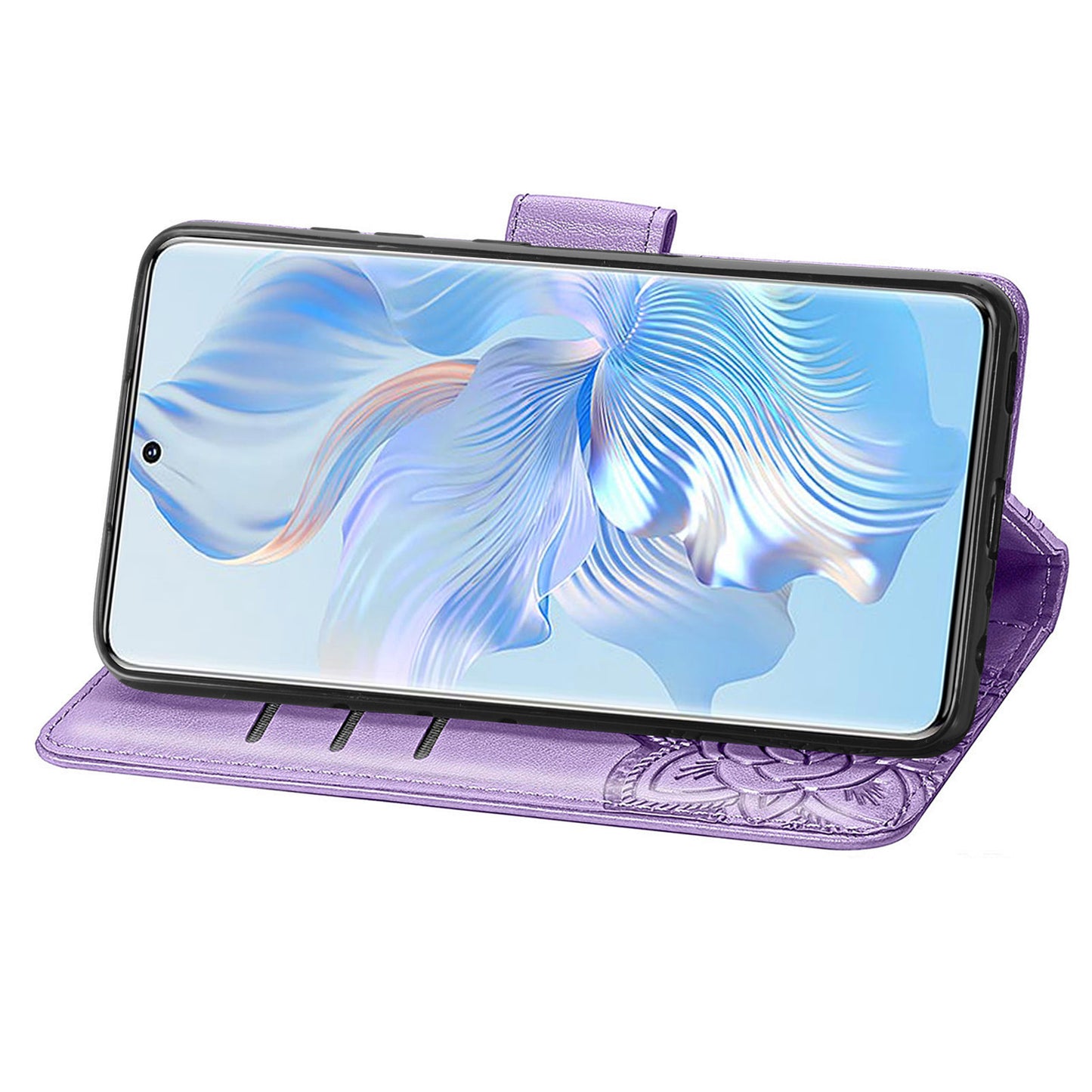 For Honor 80 5G PU Leather Imprinting Butterfly Phone Case Stand Magnetic Folio Wallet Cover
