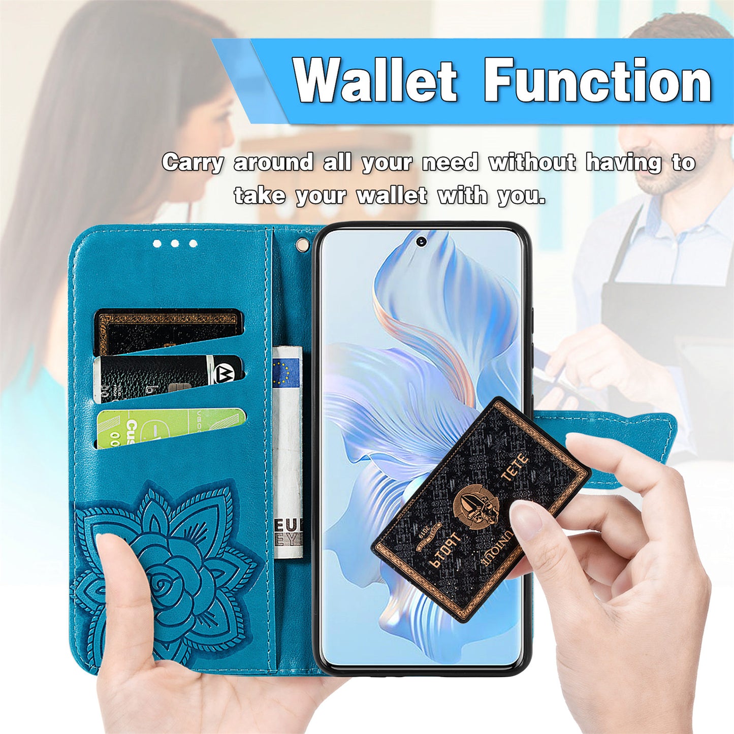 For Honor 80 5G PU Leather Imprinting Butterfly Phone Case Stand Magnetic Folio Wallet Cover