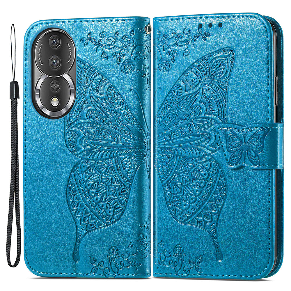 For Honor 80 5G PU Leather Imprinting Butterfly Phone Case Stand Magnetic Folio Wallet Cover