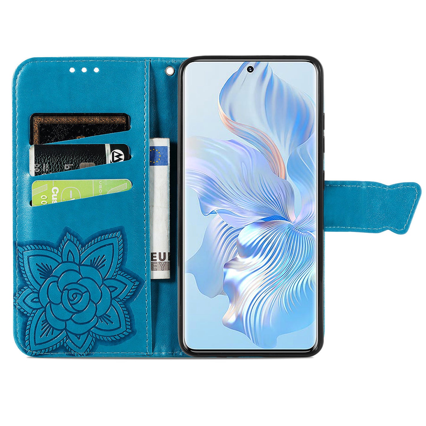 For Honor 80 5G PU Leather Imprinting Butterfly Phone Case Stand Magnetic Folio Wallet Cover