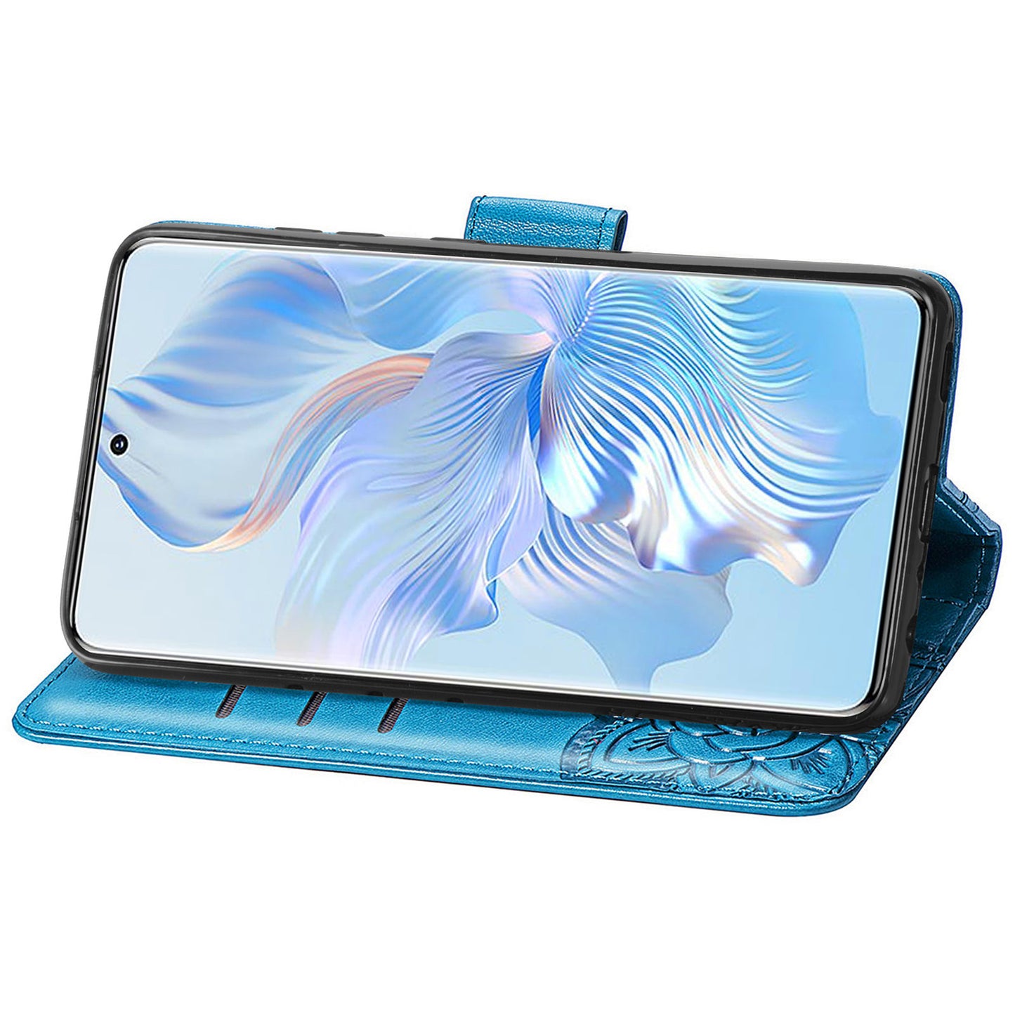 For Honor 80 5G PU Leather Imprinting Butterfly Phone Case Stand Magnetic Folio Wallet Cover