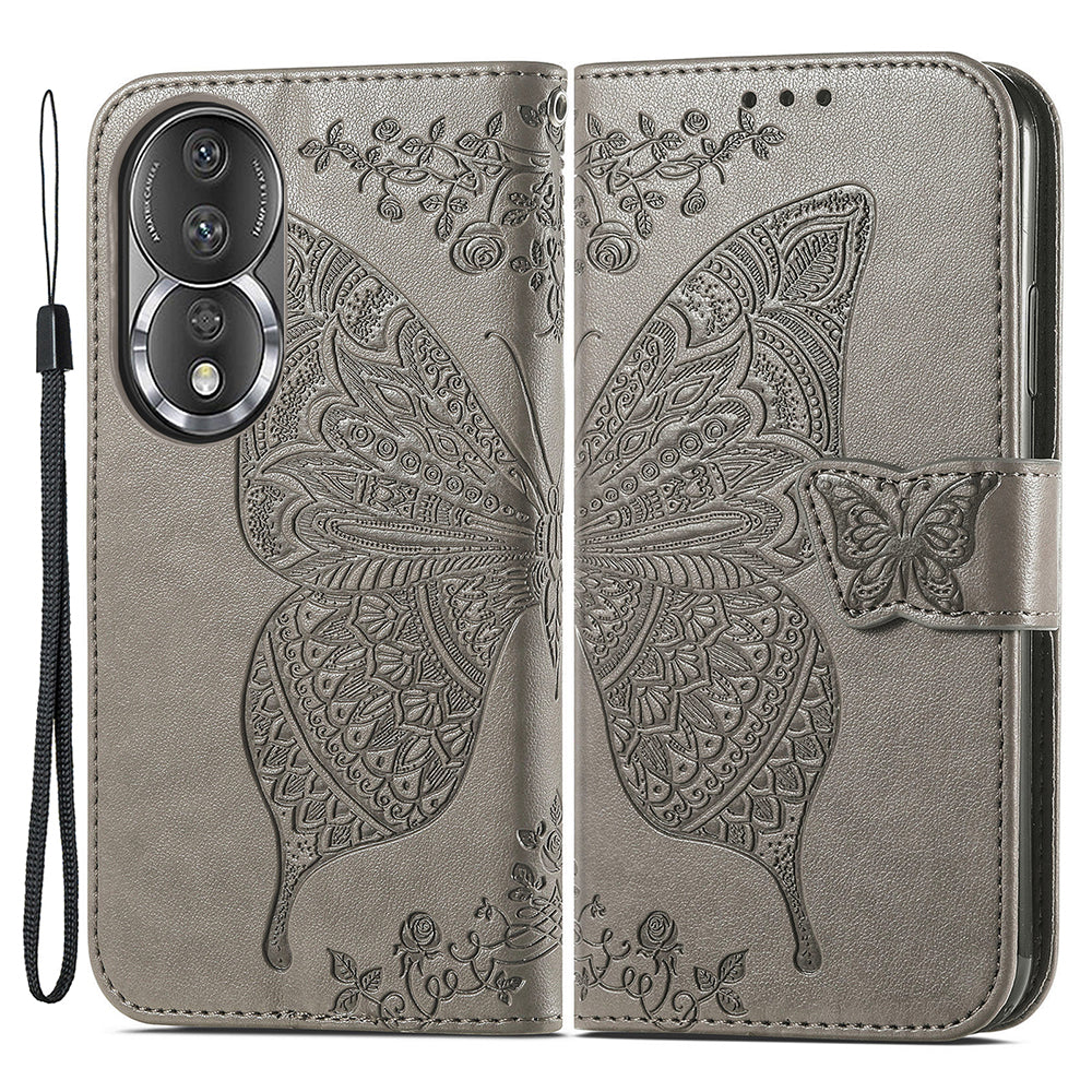 For Honor 80 5G PU Leather Imprinting Butterfly Phone Case Stand Magnetic Folio Wallet Cover