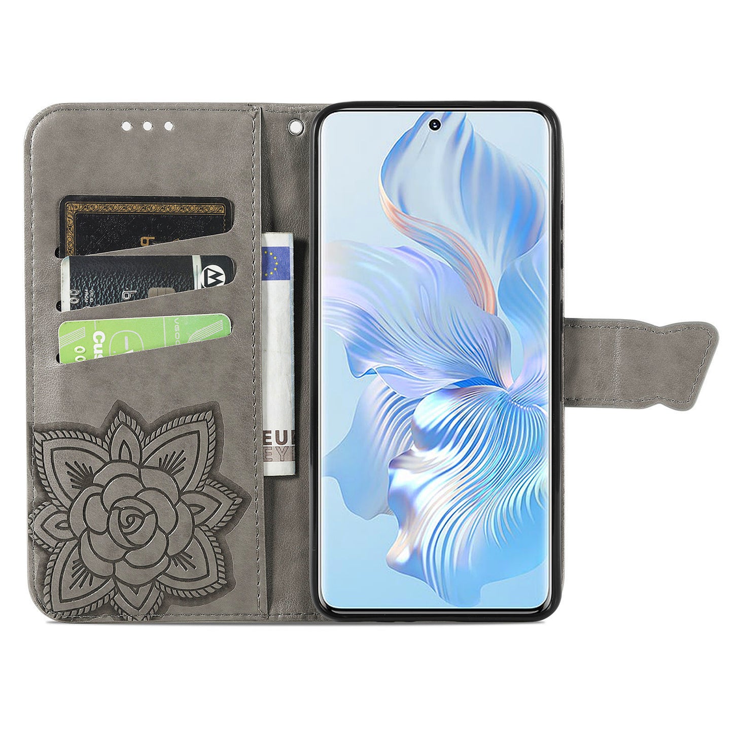 For Honor 80 5G PU Leather Imprinting Butterfly Phone Case Stand Magnetic Folio Wallet Cover