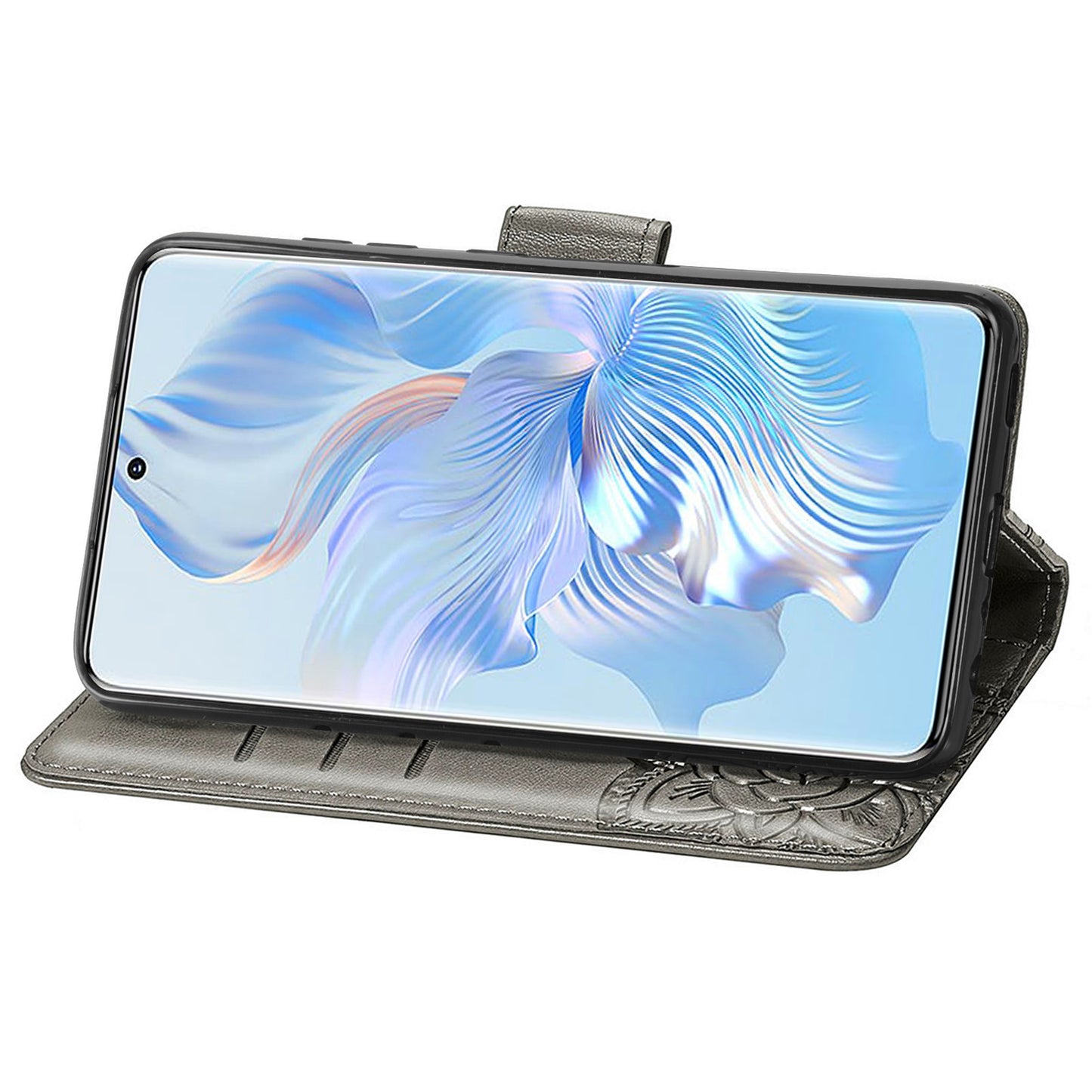For Honor 80 5G PU Leather Imprinting Butterfly Phone Case Stand Magnetic Folio Wallet Cover