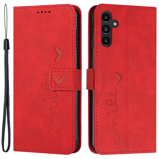 For Samsung Galaxy M14 5G Skin-touch Feeling Leather Phone Case Stand Imprinted Heart Wallet Phone Cover