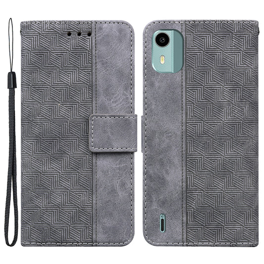 For Nokia C12 4G / C12 Plus / C12 Pro Geometry Imprinted PU Leather Phone Case Flip Stand Wallet Cover