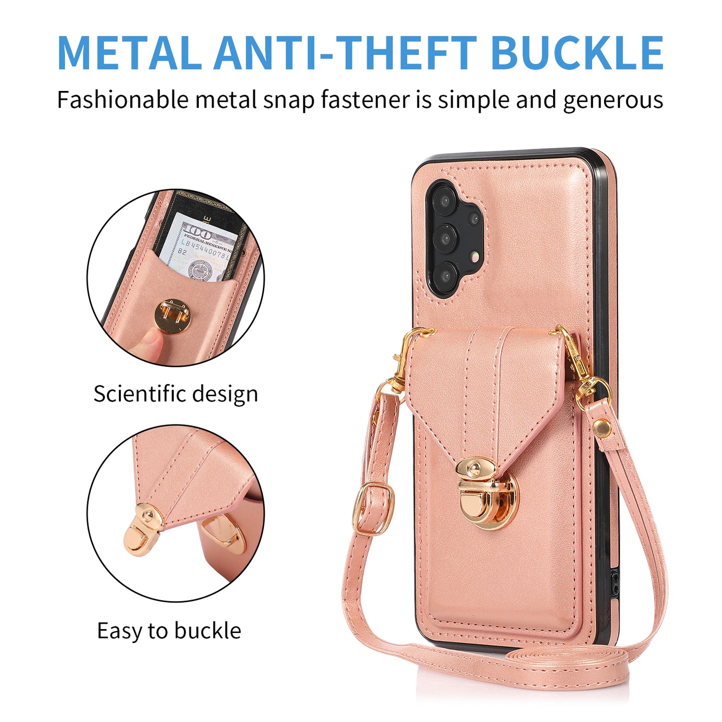 For Samsung Galaxy A32 4G (EU Version) Card Holder Case PU Leather+TPU Phone Cover with Kickstand