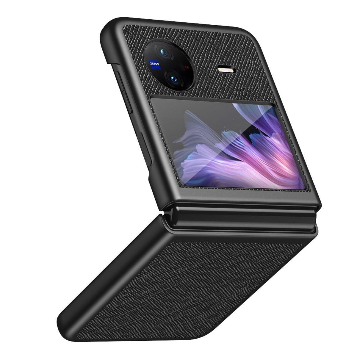 For vivo X Flip Shockproof Phone Case Cross Texture Rubberized PU Leather Coated PC Back Cover