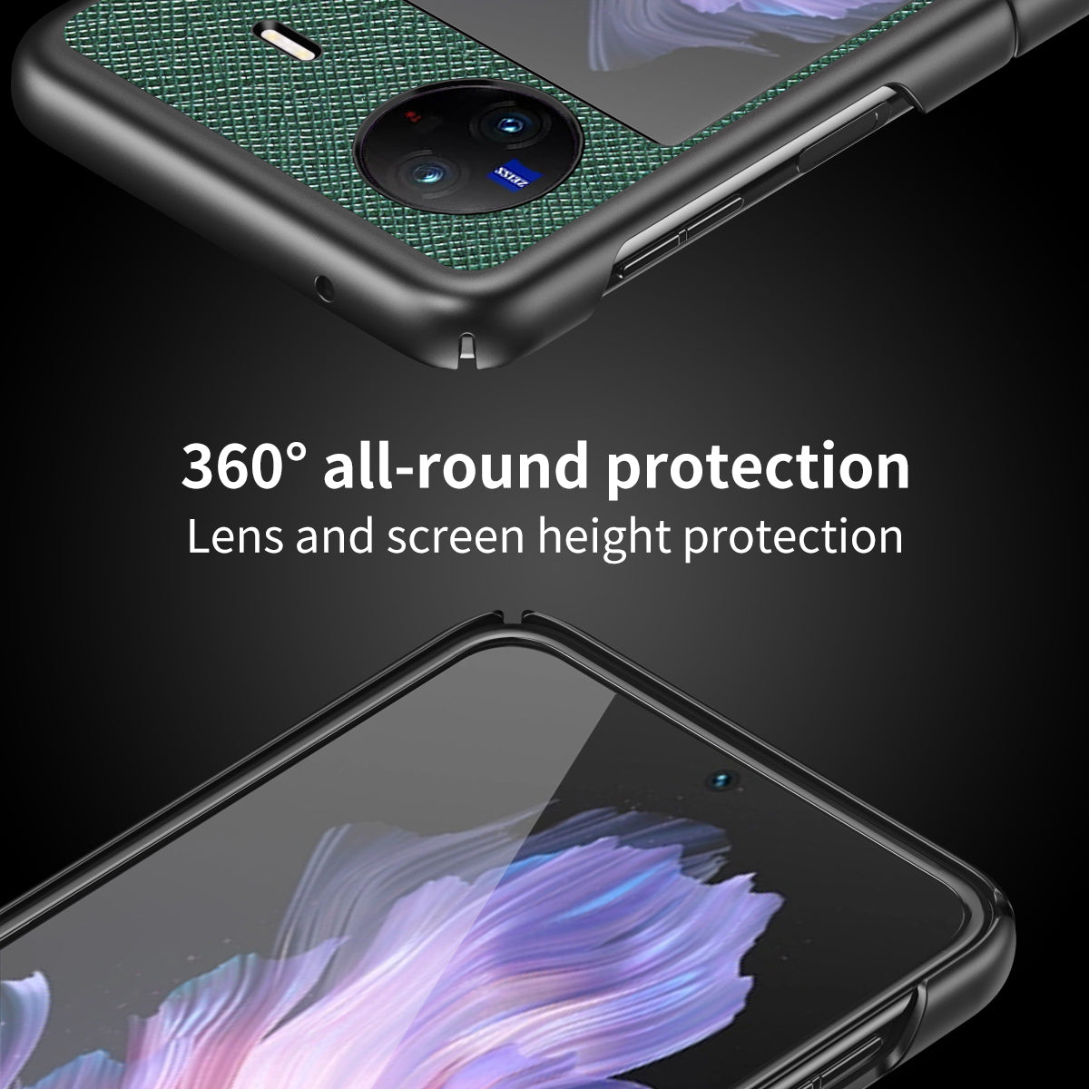 For vivo X Flip Shockproof Phone Case Cross Texture Rubberized PU Leather Coated PC Back Cover