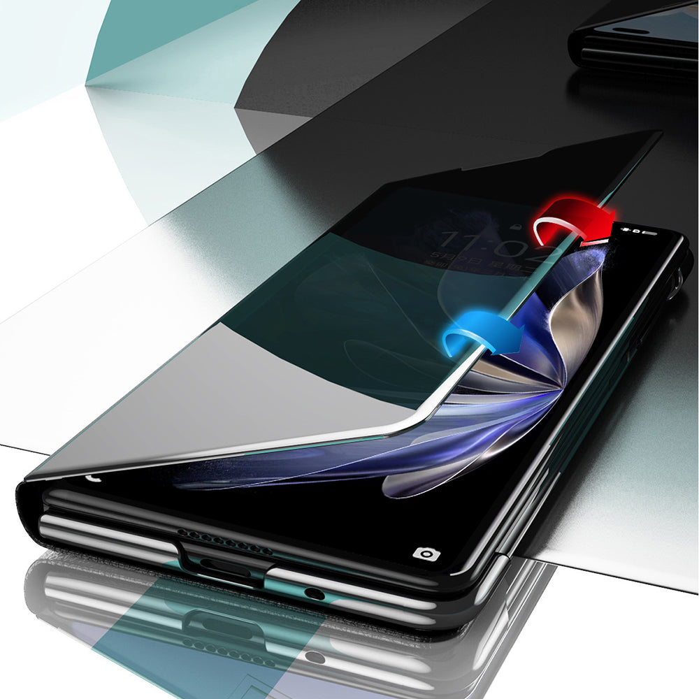 For vivo X Fold2 PU Leather Mirror Surface Phone Case Electroplating Stand Shockproof Cover