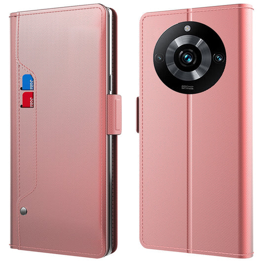 For Realme 11 Pro+ 5G Anti-drop Leather Case Mirror Design Stand Card Holder Phone Cover