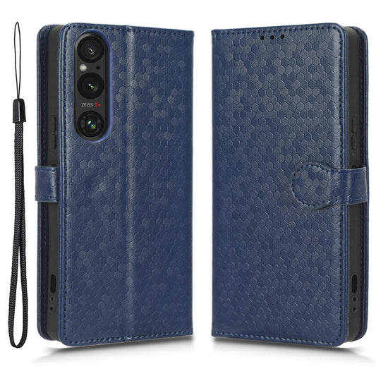 Leather Case for Sony Xperia 1 V , Imprinted Dot Pattern Wallet Cell Phone Stand Cover