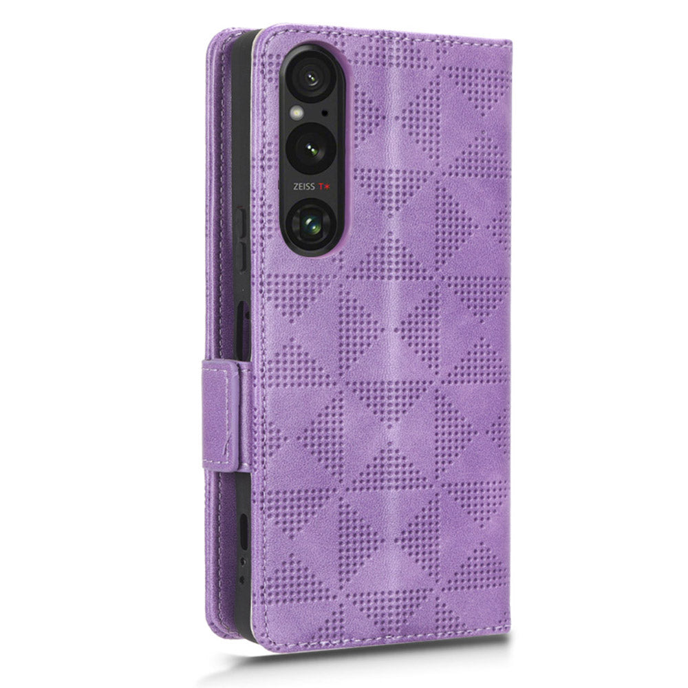 For Sony Xperia 1 V Cell Phone Cover Stand Wallet Imprinted Triangle PU Leather Phone Case