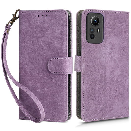 RFID Blocking Phone Case for Xiaomi Redmi Note 12S 4G , Wallet Stand Leather Cover with Strap