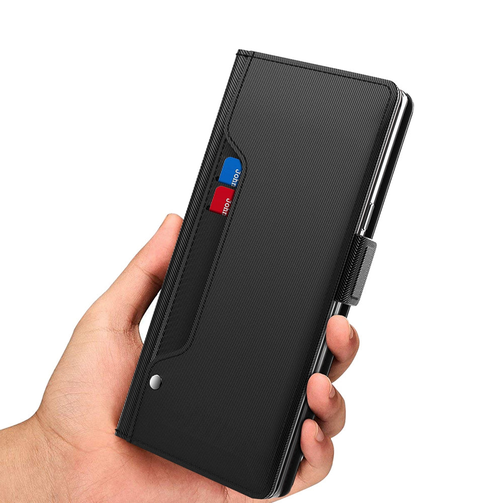 For Motorola Edge 40 5G Phone Leather Case with Mirror Design, Stand Card Holder Phone Cover