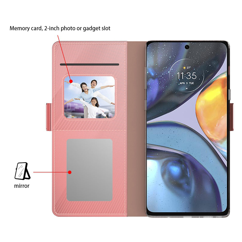 For Motorola Edge 40 5G Phone Leather Case with Mirror Design, Stand Card Holder Phone Cover
